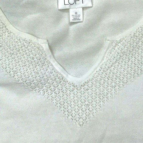 Ann Taylor Loft Beaded Collar Short Sleeve Top - Picture 3 of 7